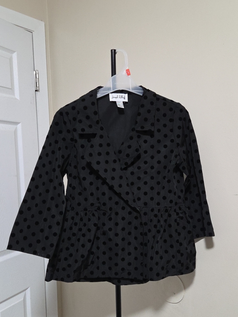 Joseph Ribkoff Black Polka Dot Peplum Blazer